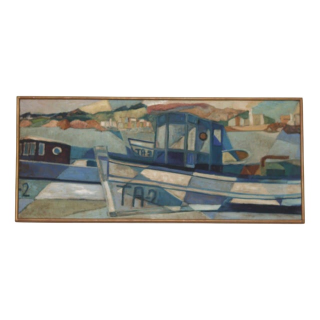 Kjell Lindberg, Boats, 1960s, Oil on Canvas, Framed For Sale