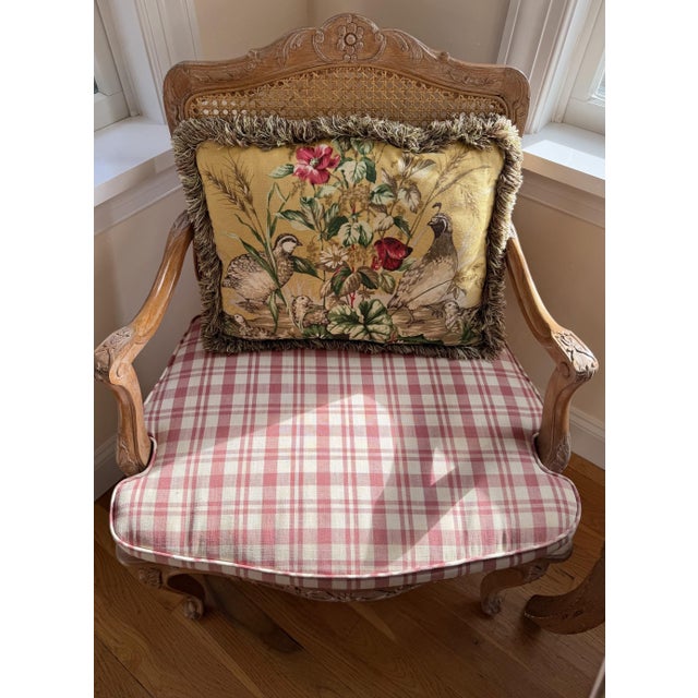 2010s A Pair of Custom Scalamandre Botanical Pillows in Honey Mustard and Chocolate Brown For Sale - Image 5 of 11