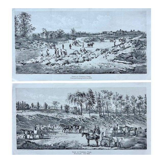 Central Park Engravings - Rare, Set of Two Historical Prints, Valentine's 1859 For Sale