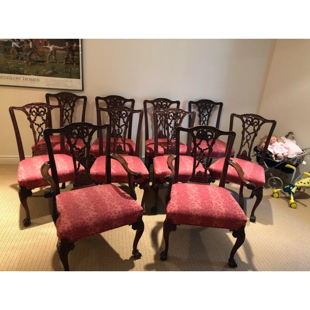 Raspberry Red Early 20th Century Vintage George II Style Mahogany Dining Chairs - Set of 10 For Sale - Image 8 of 9