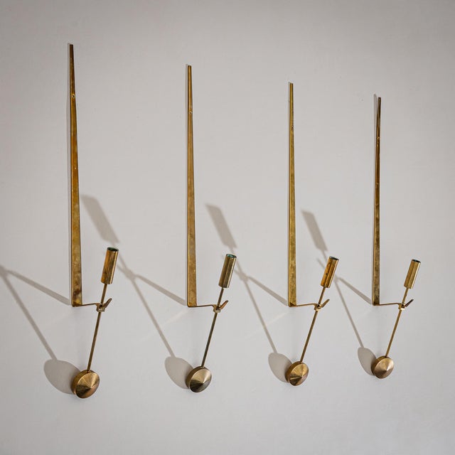 Mid-Century Modern Set of Four Brass Wall Candle Holders Mod. 607 by Pierre Forssell for Skultuna, 1970s For Sale - Image 3 of 8