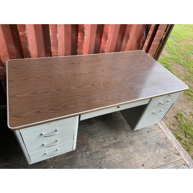 Vintage Mid Century Modern Metal Tanker Desk For Sale - Image 9 of 10