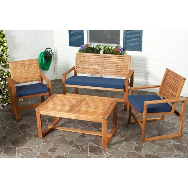 Modern Outdoor Living Set in Brown & Navy - 4 Pieces For Sale - Image 3 of 8