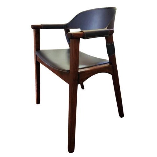 Cyan Designs "Boss Chair" - Qty. 2 Navy Genuine Leather Grandis Wood Frame D26 Foam Seat Caramel Topstitching...