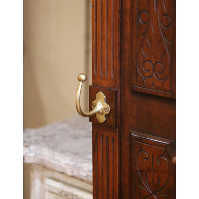 Wood 19th C. French Henri II Carved Walnut Hall Tree With Beveled Mirror and 8 Hooks For Sale - Image 7 of 14