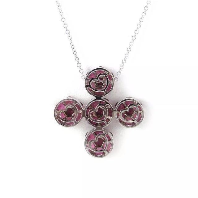 Contemporary Pasquale Bruni 5.76ct Pink Tourmaline 18k White Gold Cross Pendant Necklace For Sale - Image 3 of 6