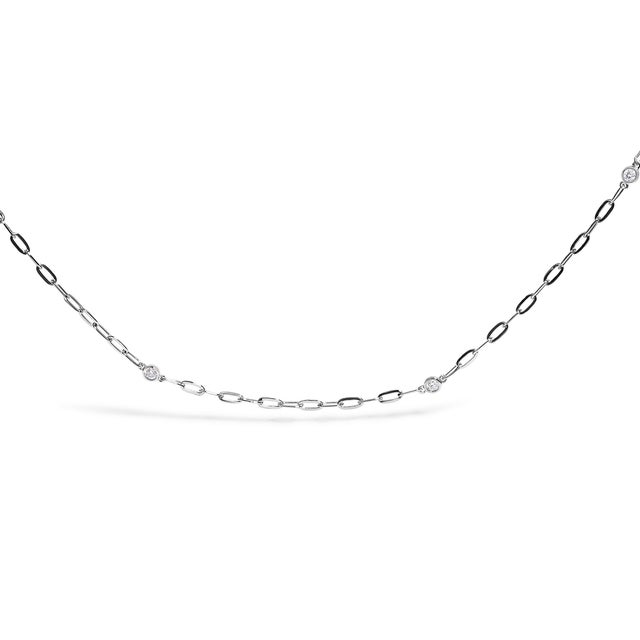 Haus of Brilliance 14K White Gold Bezel Set 1.00 Cttw Diamond 11 Station Necklace For Sale - Image 4 of 6