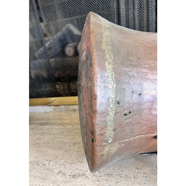 Metal Antique Hand-Hammered Copper Cauldron With Iron Handles For Sale - Image 7 of 16