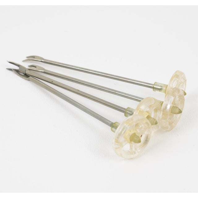 Cream 1950 Mid-Century Modern Lucite and Wood Chalet in the Alps Cocktail Picks - Set of 5 For Sale - Image 8 of 9