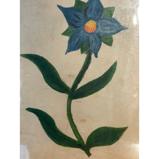 American Antique Folk Art Naive Flower Painting Framed For Sale - Image 4 of 6