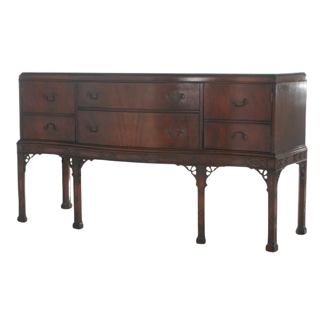 Antique Chinese Chippendale Mahogany Sideboard with Reticulated Corbels C1930 For Sale
