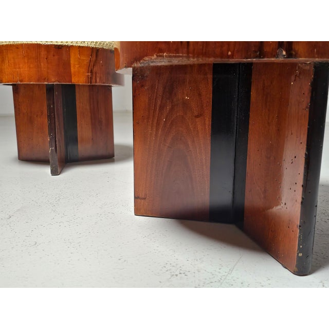 Set of Art Deco Walnut and Floral-Printed Fabric Stools, Italy, 1930s For Sale - Image 9 of 12