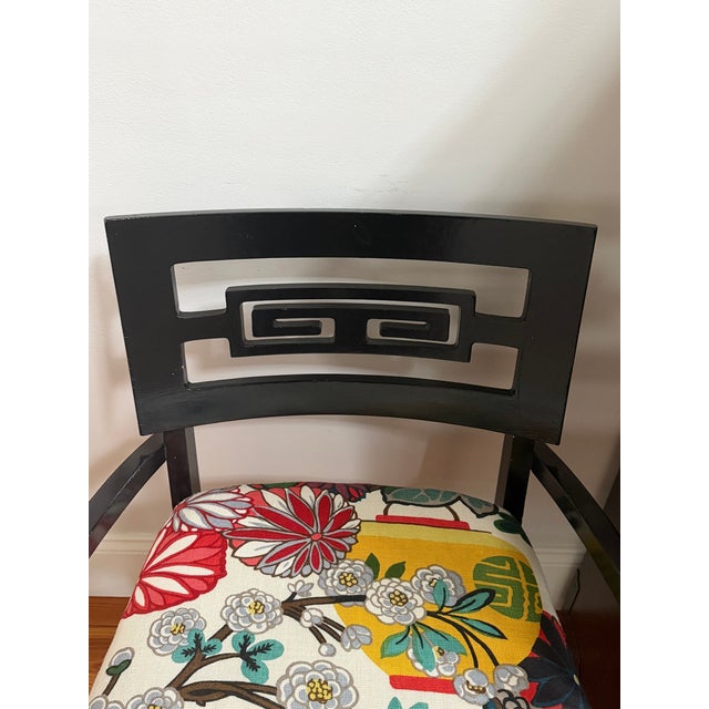 Mid-Century Modern Mid 20th Century Schumacher Upholstered Greek Key Pair of Chairs For Sale - Image 3 of 8