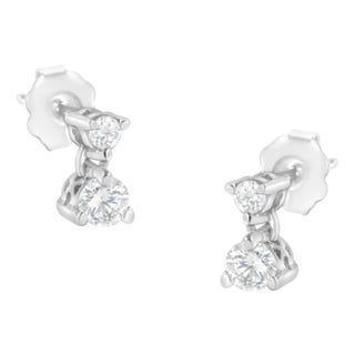 14KT White Gold 1/2 cttw Double Diamond Dangle Stud Earrings (H-I, I1-I2), A Pair For Sale