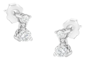 14KT White Gold 1/2 cttw Double Diamond Dangle Stud Earrings (H-I, I1-I2), A Pair