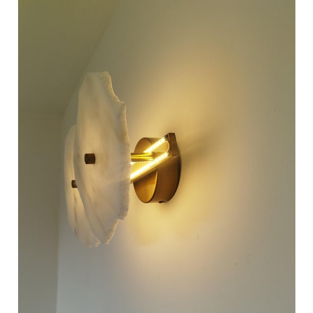 Stone Modern Sculptural with 2 piece Marble Led Wall Sconce Light Contemporary Organic Design For Sale - Image 7 of 15