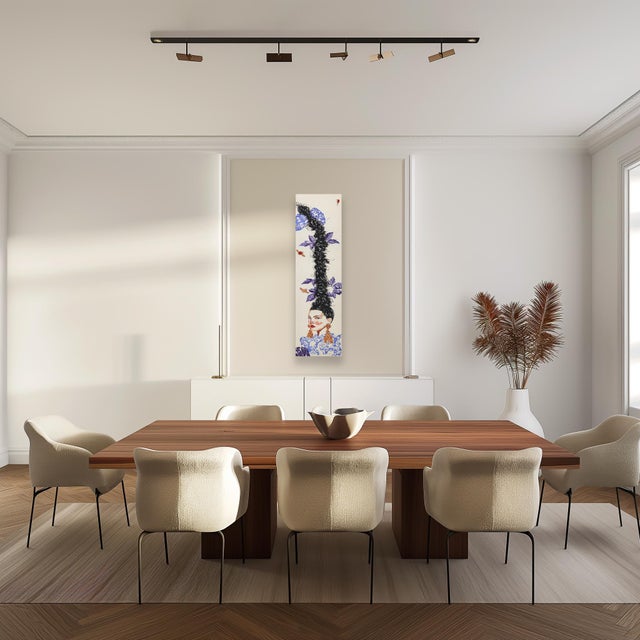 Textile Gold Earrings - Large Colorful Surrealist Figurative Feminine Portrait Painting Original Artwork by Carlos Gamez De Francisco For Sale - Image 7 of 9