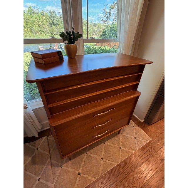 Brown 1960s Kent-Coffey Foreteller Mid-Century Modern Six-Drawer Highboy Dresser, Refinished For Sale - Image 8 of 12