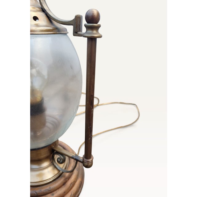 Vintage Revival French Brass, Glass and Wood Hurricane Table Lamp, 1960s For Sale - Image 9 of 18