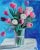 "Tulips on the Ultramarine Background" Impressionist Acrylic Painting by Natalia Bessonova For Sale