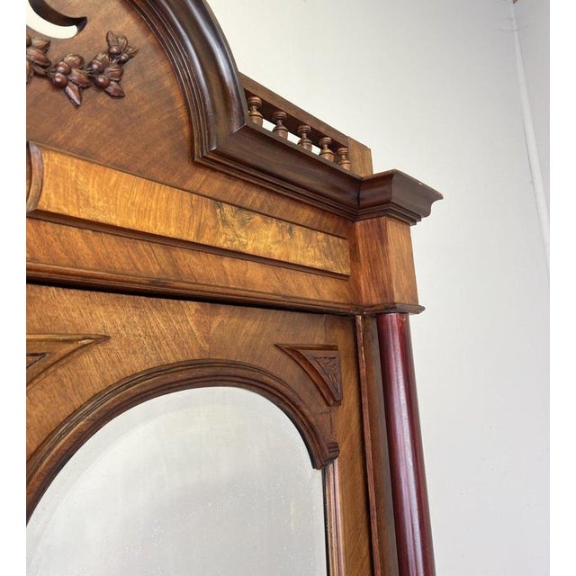 Antique French Carved Walnut Mirrored 2-Door Armoire For Sale - Image 6 of 18