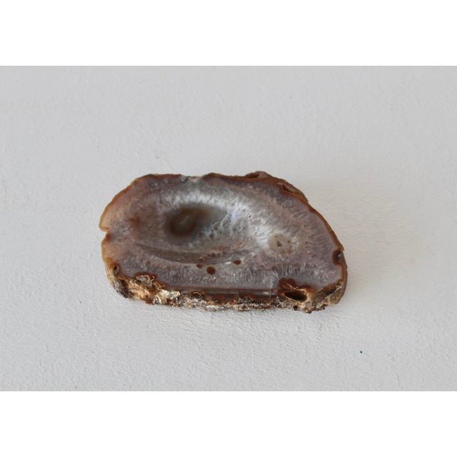 Vintage Mid Century Polished Brown White Agate Ashtray Candy Dish Cashpot For Sale - Image 4 of 15