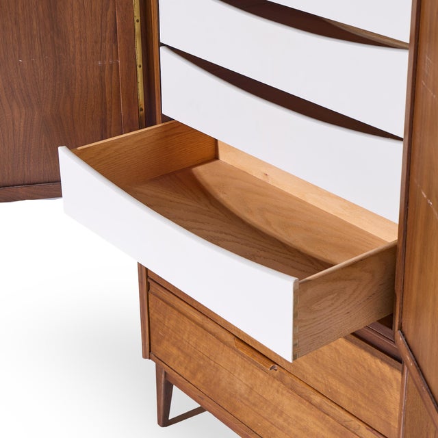 Wood American of Martinsville Mid Century Walnut and Cane Armoire Dresser For Sale - Image 7 of 9