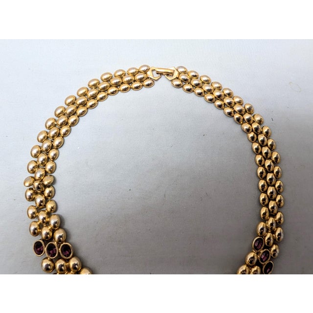 Napier Vintage Signed Napier Goldtone Jewel Tone Rhinestone Collar Necklace For Sale - Image 4 of 11