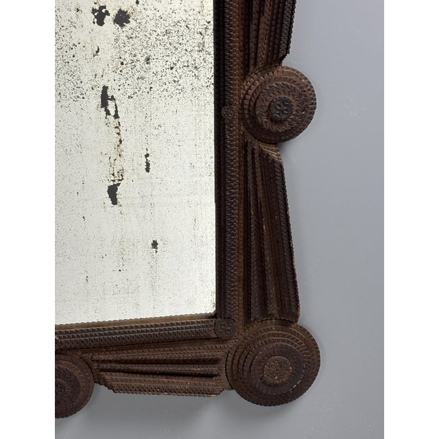 Brown Antique Tramp Art Folk Art Distressed Mirror, Austria, 1890s For Sale - Image 8 of 17
