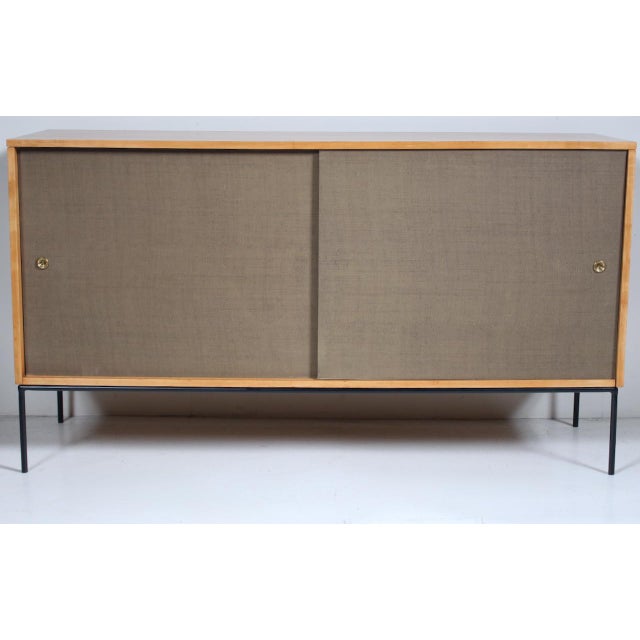 Planner Group Paul McCobb Planner Group Maple, Grasscloth & Wrought Iron Credenza, 1950s For Sale - Image 4 of 18