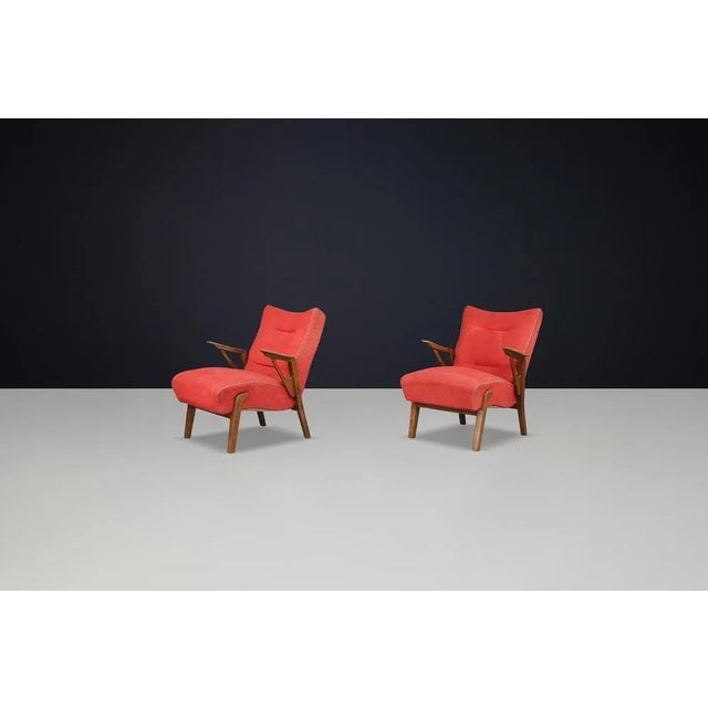 1930s Art Deco Lounge Chairs in Oak by Antonin Kybal, 1930s, Set of 2 For Sale - Image 5 of 10