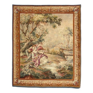 Antique French Aubusson Lovers Who Fish Tapestry, 1890s For Sale