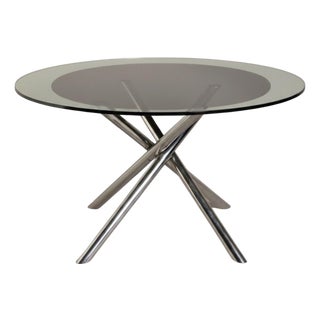 Round Nodo Table in Chromed Steel and Glass attributed to Carlo Bartoli for Tisettanta, 1970s For Sale