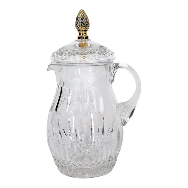 French Cut Crystal / Brass Finial Water Pitcher For Sale