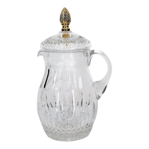 French Cut Crystal / Brass Finial Water Pitcher