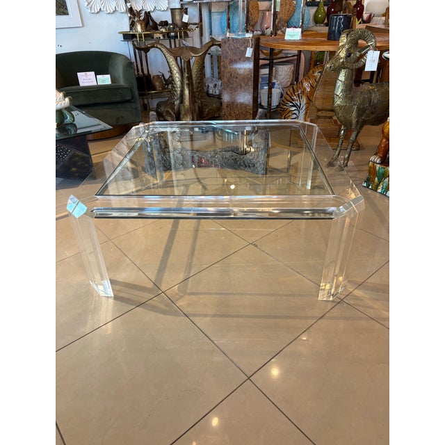 1970s Vintage Signed Les Prismatiques Lucite & Glass Cocktail Coffee Table For Sale - Image 5 of 12