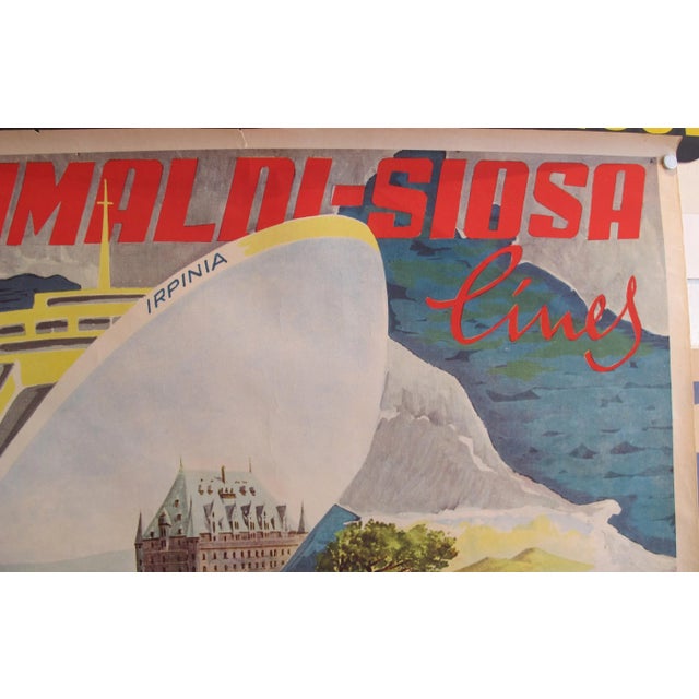 Mid-Century Modern 1960's Original Vintage Italian Grimaldi Siosa Lines + Rosanna Schiaffino Poster - "Now, From Montreal and Quebec, Direct to Italy" For Sale - Image 3 of 7