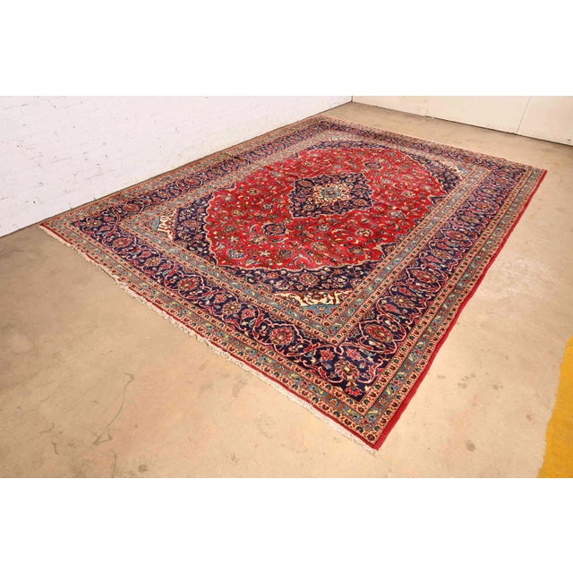 Traditional Vintage Hand-Knotted Persian Kashan Room Size Rug For Sale - Image 3 of 11