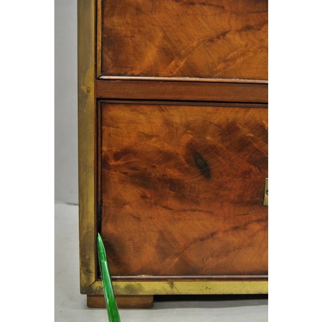 Antique English 4 Drawer Brass Banded Burr Walnut Campaign Chest Dresser For Sale - Image 9 of 15