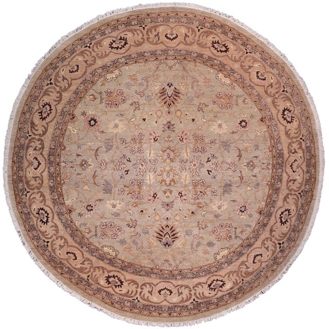 Shabby Chic Ziegler Gray/Tan Wool Round Rug - 10'0'' X 10'0'' For Sale - Image 9 of 10