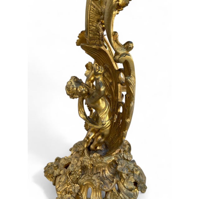 Metal Early 20th Century French Louis XV La Belle Époque Ormolu Five Arm Candelabra Table Lamps - a Pair For Sale - Image 7 of 11