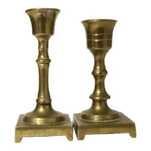 Vintage Mid 1900s Miniature Tapered Brass Candlestick Holders Set of 2