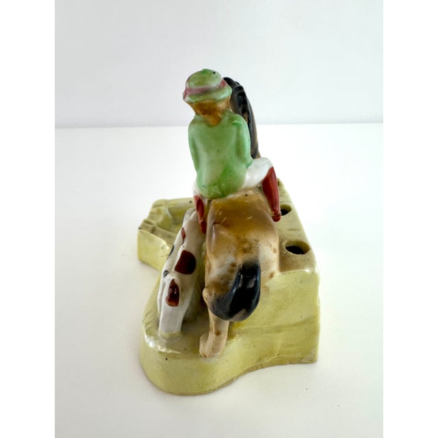 Vintage 1940's Hiten Japan Porcelain Equestrian Desk Caddy With Horse & Dogs For Sale - Image 9 of 11