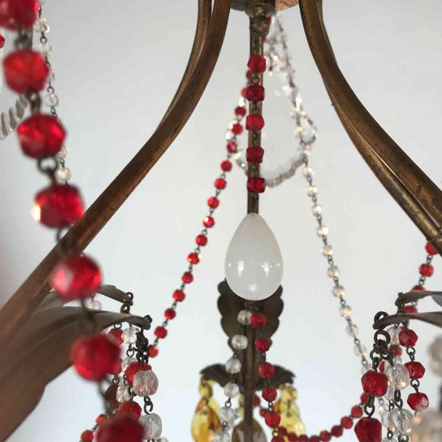 Antique Chandelier with Red Crystals For Sale - Image 3 of 15