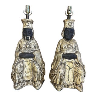 Pair of Mid-Century Modern Chinoiserie Chalkware Lamps. For Sale