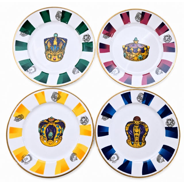 Vintage Neiman Marcus Royal Castle Gold Rim Porcelain Dessert Plates - Set of 4 For Sale