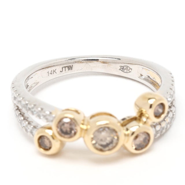 0.35ctw Diamond Cluster Bubble Band Ring, 14k Yellow & White Gold, Ring Size 5 For Sale - Image 4 of 6