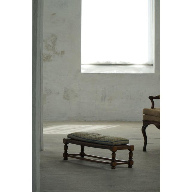 Danish Oak Ottoman with Hand-Embroidered Cushion and Cane Seat, 1940s For Sale - Image 16 of 18