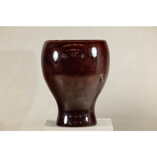 Large Hand-Crafted Artisan Ceramic Vessel in Reddish-Brown Glaze For Sale In New York - Image 6 of 12