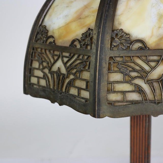 Arts & Crafts Bradley & Hubbard Style 8-Panel Slag Glass Table Lamp C1920ARts & Crafts Bradley & Hubbard Style 8-Panel Slag Glass Table Lamp C1920 For Sale - Image 6 of 9